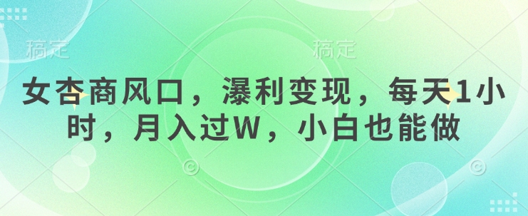 女杏商风口，瀑利变现，每天1小时，月入过W，小白也能做  第1张