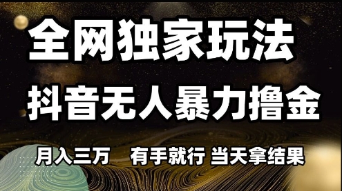 全网独家玩法抖音无人暴力撸金，月入3W，有手就行，当天拿结果【揭秘】  第1张