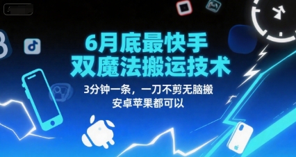 6月底最新快手双魔法搬运技术，3分钟一条，一刀不剪无脑搬，安卓苹果都可以  第1张