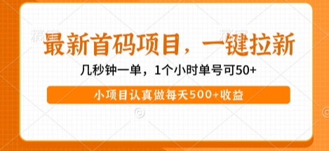 最新首码项目，操作最简单，收益高，一键拉新，1个小时单号可50+，小项目认真做每天5张+收益【揭秘】  第1张