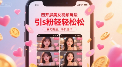 四开屏美女视频玩法，引s粉轻轻松松，暴力掘金，手机操作【揭秘】  第1张