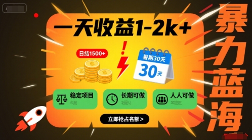 一天收益1-2k+ 稳定项目，暑期暴力蓝海项目，长期稳定，人人可做【揭秘】  第1张