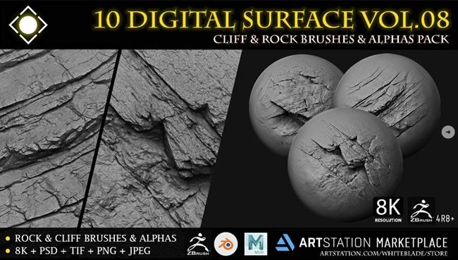 Artstation – 10 Digital Surface Rock & Cliff Brushes & Alphas Vol.08