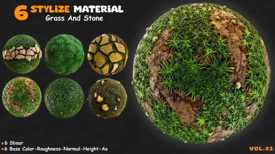 Unreal Engine Marketplace – 6 Stylize Material Grass And Stone (5.3)