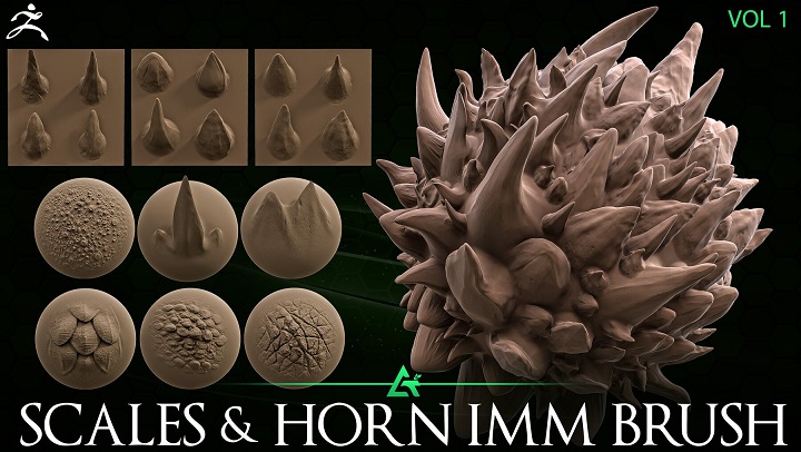 ArtStation – ATS – 50 Dragon Horn and Scales IMM Brush Zbrush