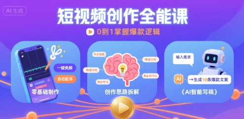 短视频创作课，短视频制作、创作思路、Ai写爆款文案  第1张